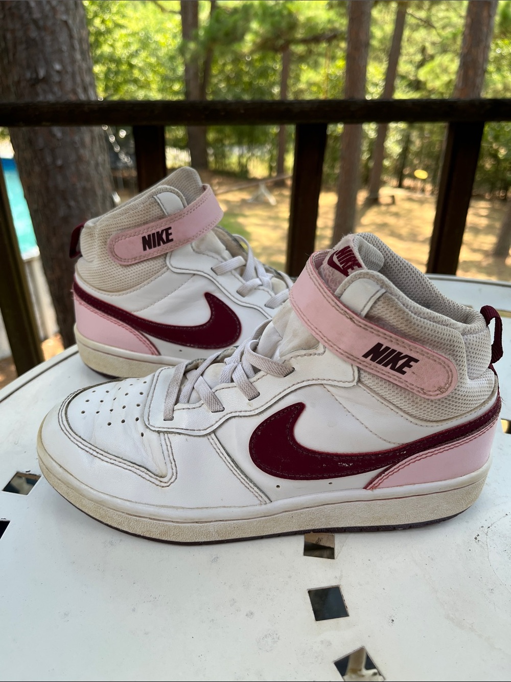 Nike White High-Top Sneakers with Pink & Burgundy Accents